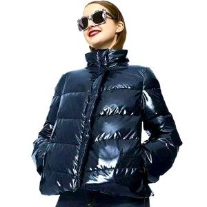 Betsey Johnson Black Glossy Short Puffer Coat Betsy